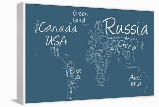 Writing Text Map of the World Map-Michael Tompsett-Framed Stretched Canvas