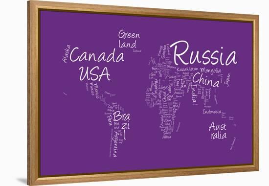 Writing Text Map of the World Map-Michael Tompsett-Framed Stretched Canvas