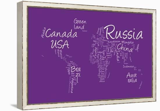 Writing Text Map of the World Map-Michael Tompsett-Framed Stretched Canvas