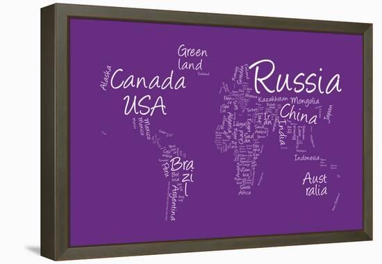 Writing Text Map of the World Map-Michael Tompsett-Framed Stretched Canvas