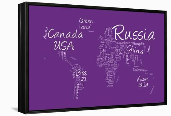 Writing Text Map of the World Map-Michael Tompsett-Framed Stretched Canvas