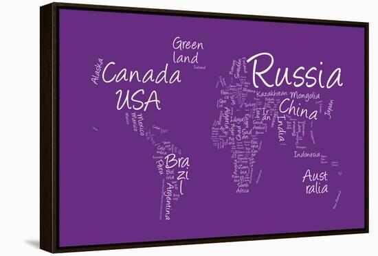 Writing Text Map of the World Map-Michael Tompsett-Framed Stretched Canvas