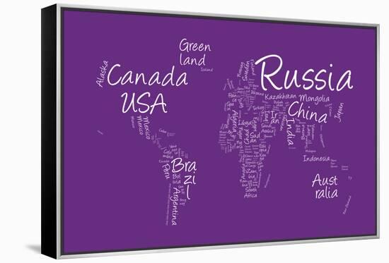 Writing Text Map of the World Map-Michael Tompsett-Framed Stretched Canvas