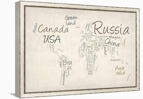 Writing Text Map of the World Map-Michael Tompsett-Framed Stretched Canvas