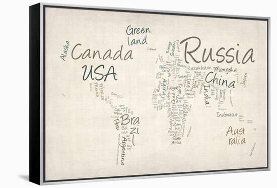 Writing Text Map of the World Map-Michael Tompsett-Framed Stretched Canvas