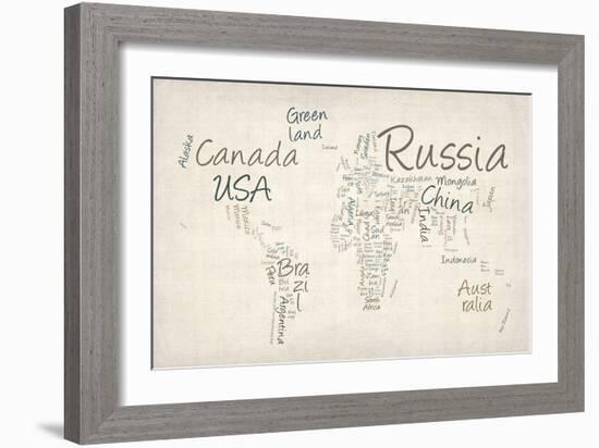 Writing Text Map of the World Map-Michael Tompsett-Framed Art Print