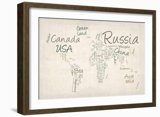 Writing Text Map of the World Map-Michael Tompsett-Framed Art Print