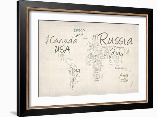 Writing Text Map of the World Map-Michael Tompsett-Framed Art Print