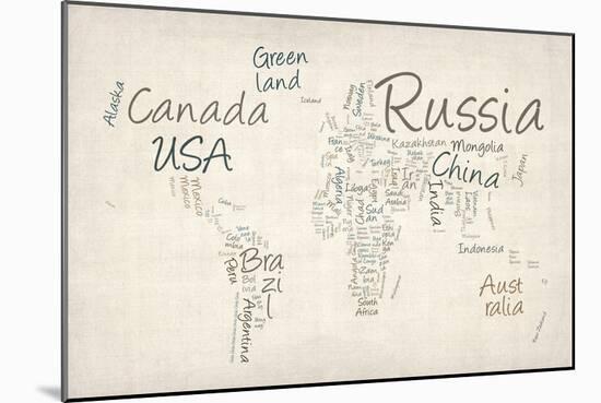 Writing Text Map of the World Map-Michael Tompsett-Mounted Art Print