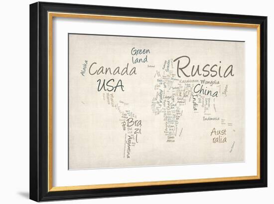 Writing Text Map of the World Map-Michael Tompsett-Framed Art Print