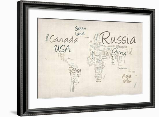 Writing Text Map of the World Map-Michael Tompsett-Framed Art Print