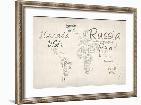 Writing Text Map of the World Map-Michael Tompsett-Framed Art Print