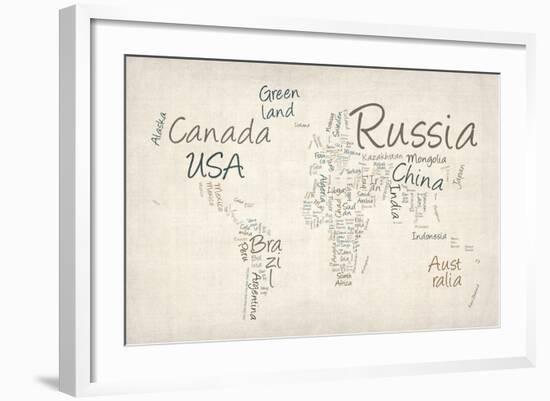 Writing Text Map of the World Map-Michael Tompsett-Framed Art Print