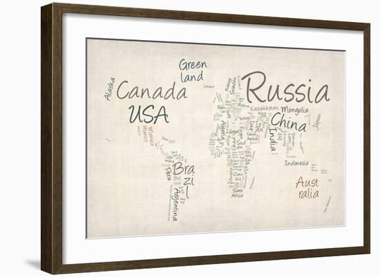 Writing Text Map of the World Map-Michael Tompsett-Framed Art Print