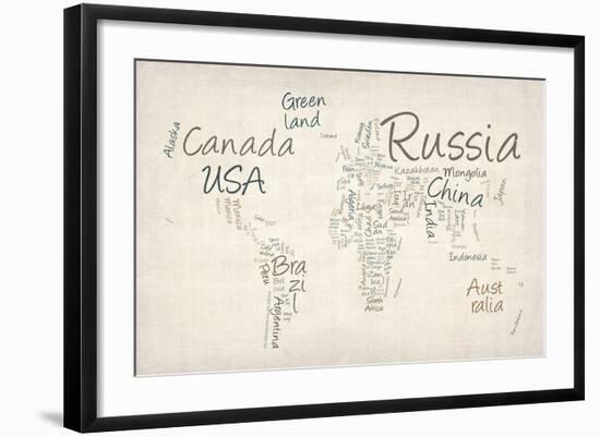 Writing Text Map of the World Map-Michael Tompsett-Framed Art Print