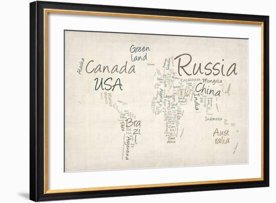 Writing Text Map of the World Map-Michael Tompsett-Framed Art Print