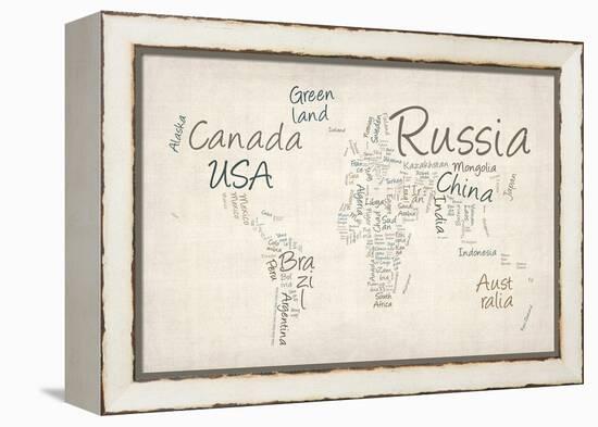 Writing Text Map of the World Map-Michael Tompsett-Framed Stretched Canvas