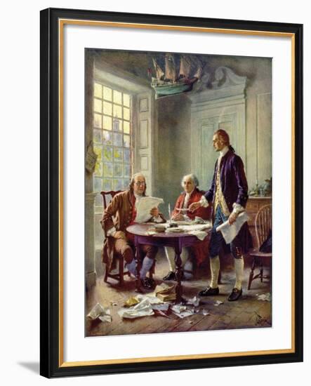 Writing the Declaration of Independence, 1776-Jean Leon Gerome Ferris-Framed Art Print