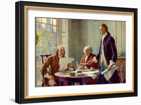 Writing the Declaration of Independence in 1776-Jean Leon Gerome Ferris-Framed Art Print