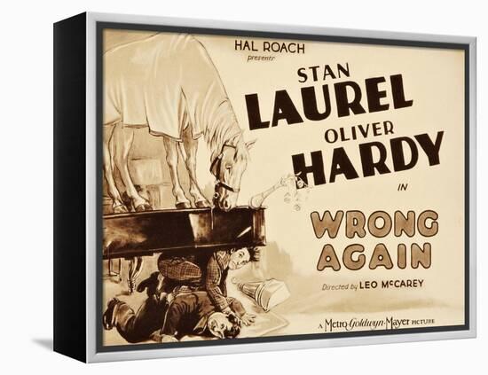 WRONG AGAIN, from top: Stan Laurel, Oliver Hardy on title lobbycard, 1929-null-Framed Stretched Canvas