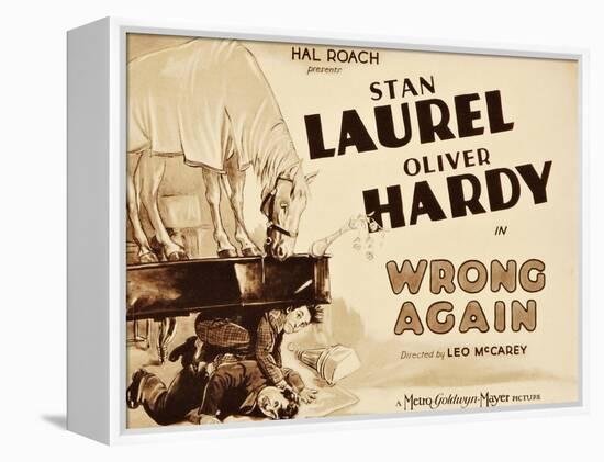 WRONG AGAIN, from top: Stan Laurel, Oliver Hardy on title lobbycard, 1929-null-Framed Stretched Canvas