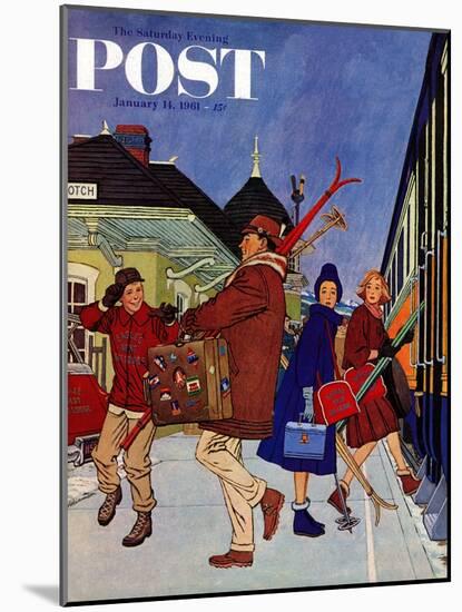 "Wrong Week at the Ski Resort," Saturday Evening Post Cover, January 14, 1961-James Williamson-Mounted Giclee Print