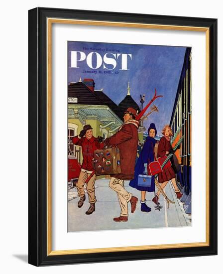 "Wrong Week at the Ski Resort," Saturday Evening Post Cover, January 14, 1961-James Williamson-Framed Giclee Print