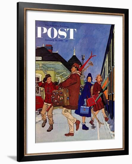 "Wrong Week at the Ski Resort," Saturday Evening Post Cover, January 14, 1961-James Williamson-Framed Giclee Print