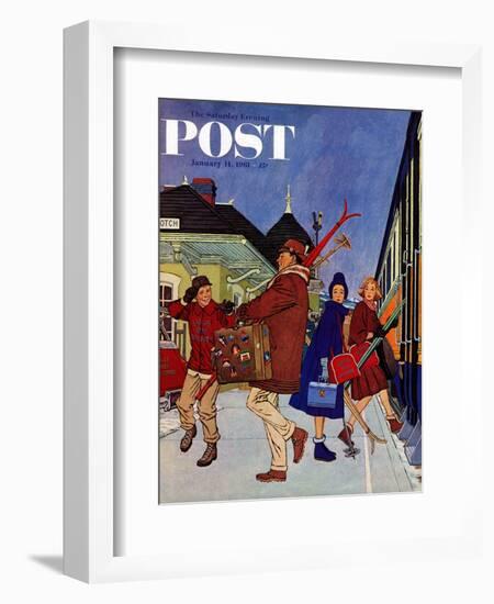 "Wrong Week at the Ski Resort," Saturday Evening Post Cover, January 14, 1961-James Williamson-Framed Giclee Print