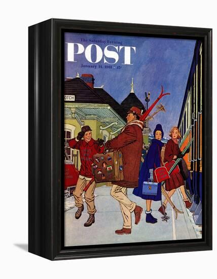 "Wrong Week at the Ski Resort," Saturday Evening Post Cover, January 14, 1961-James Williamson-Framed Premier Image Canvas