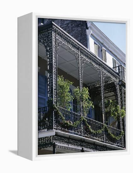 Wrought Iron Balcony, French Quarter, New Orleans, Louisiana, USA-Charles Bowman-Framed Premier Image Canvas