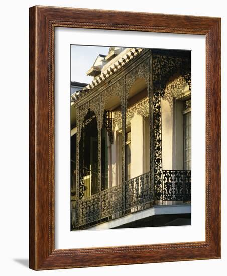 Wrought Ironwork on Balcony, French Quarter, New Orleans, Louisiana, USA-Charles Bowman-Framed Photographic Print