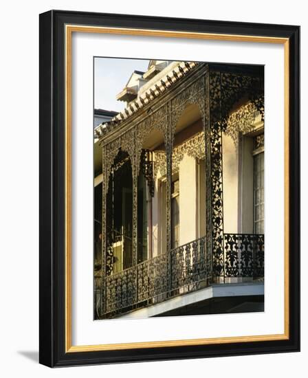 Wrought Ironwork on Balcony, French Quarter, New Orleans, Louisiana, USA-Charles Bowman-Framed Photographic Print