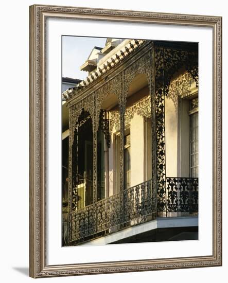 Wrought Ironwork on Balcony, French Quarter, New Orleans, Louisiana, USA-Charles Bowman-Framed Photographic Print