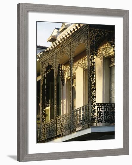 Wrought Ironwork on Balcony, French Quarter, New Orleans, Louisiana, USA-Charles Bowman-Framed Photographic Print