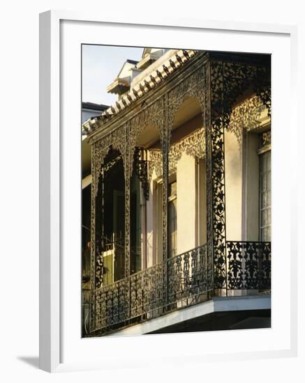 Wrought Ironwork on Balcony, French Quarter, New Orleans, Louisiana, USA-Charles Bowman-Framed Photographic Print