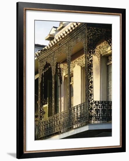 Wrought Ironwork on Balcony, French Quarter, New Orleans, Louisiana, USA-Charles Bowman-Framed Photographic Print