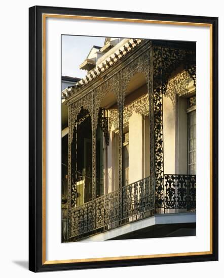 Wrought Ironwork on Balcony, French Quarter, New Orleans, Louisiana, USA-Charles Bowman-Framed Photographic Print