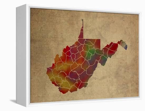 WV Colorful Counties-Red Atlas Designs-Framed Premier Image Canvas