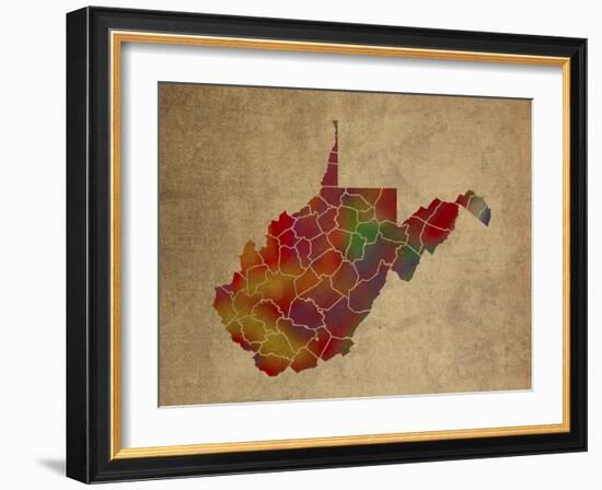 WV Colorful Counties-Red Atlas Designs-Framed Giclee Print