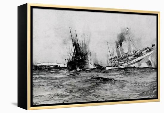 WW1 - British Hospital Ship Anglia Sinks, November 17th 1915-Charles Dixon-Framed Stretched Canvas