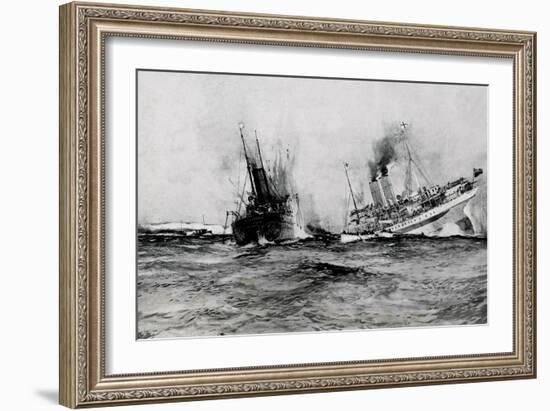 WW1 - British Hospital Ship Anglia Sinks, November 17th 1915-Charles Dixon-Framed Art Print