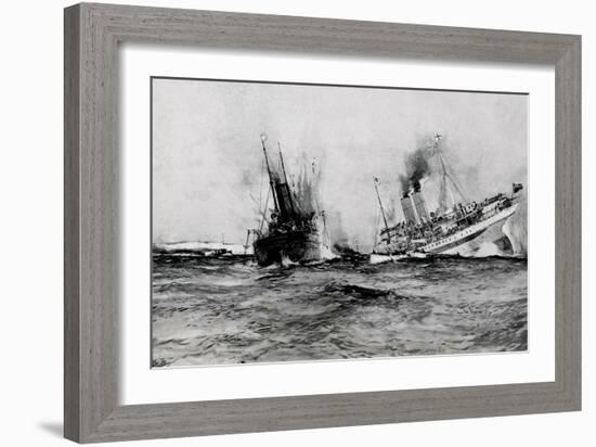 WW1 - British Hospital Ship Anglia Sinks, November 17th 1915-Charles Dixon-Framed Art Print