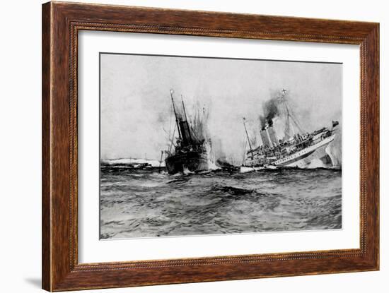 WW1 - British Hospital Ship Anglia Sinks, November 17th 1915-Charles Dixon-Framed Art Print