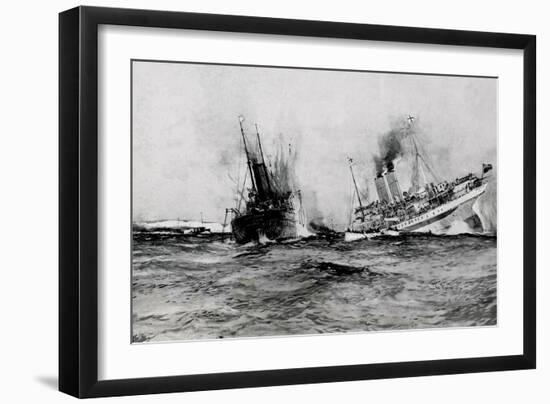 WW1 - British Hospital Ship Anglia Sinks, November 17th 1915-Charles Dixon-Framed Art Print