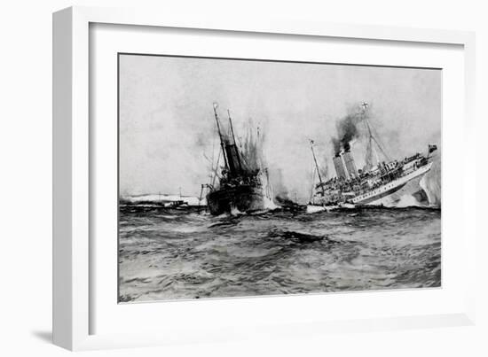 WW1 - British Hospital Ship Anglia Sinks, November 17th 1915-Charles Dixon-Framed Art Print