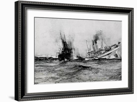 WW1 - British Hospital Ship Anglia Sinks, November 17th 1915-Charles Dixon-Framed Art Print