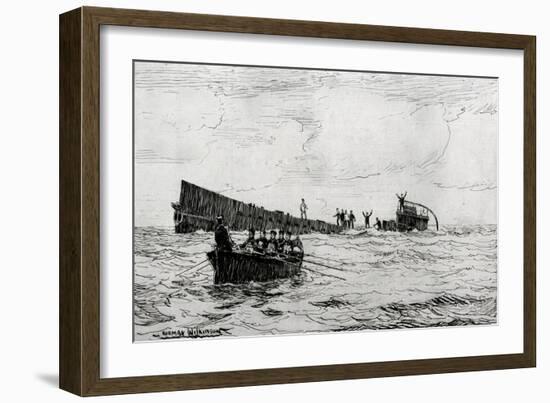 WW1 - British Rescue Boat and German U12 Submarine Survivors-Normal Wilkson-Framed Art Print