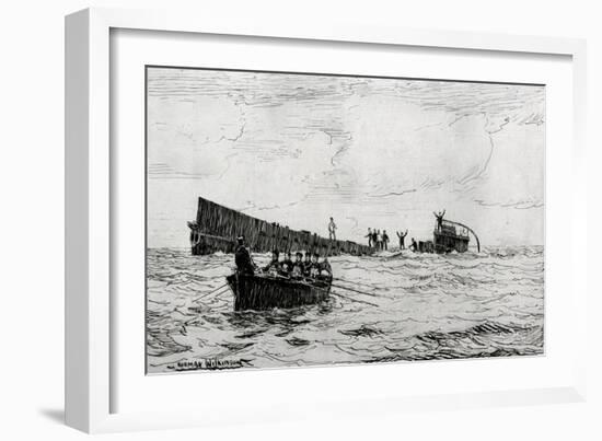 WW1 - British Rescue Boat and German U12 Submarine Survivors-Normal Wilkson-Framed Art Print