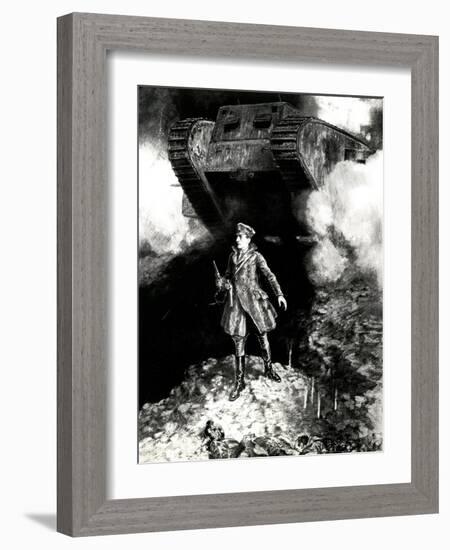 WW1 - Captain Hotblack Guides Tank into Action-Percy F.s. Spence-Framed Art Print